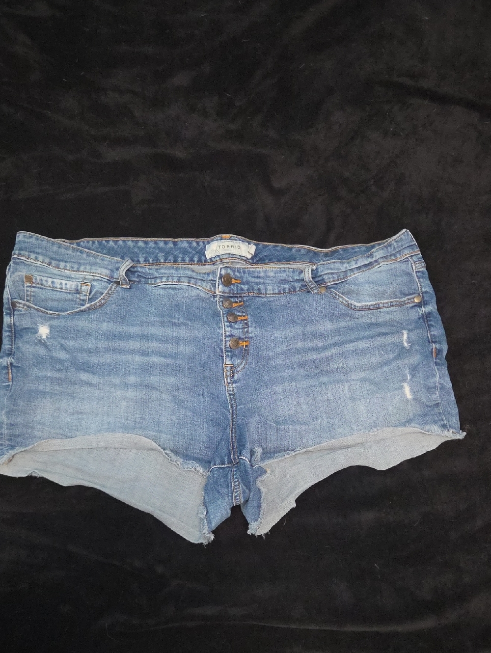 torrid Light Blue Distressed Denim Shorts with Button Fly